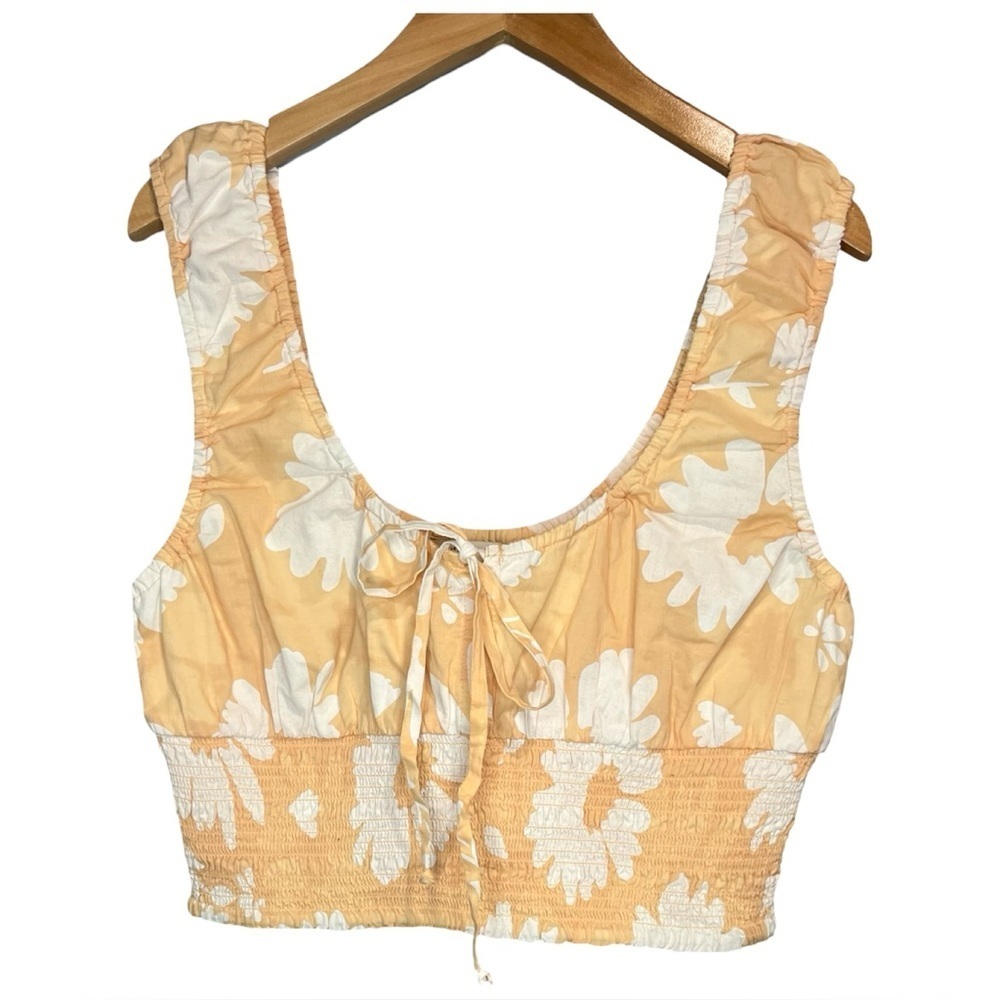 American Eagle 100% Cotton Orange and White Floral Sleeveless Crop Top